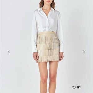 Endless Rose Beige Fringe Mini Skirt Faux Leather Size Small Retail $110 NEW